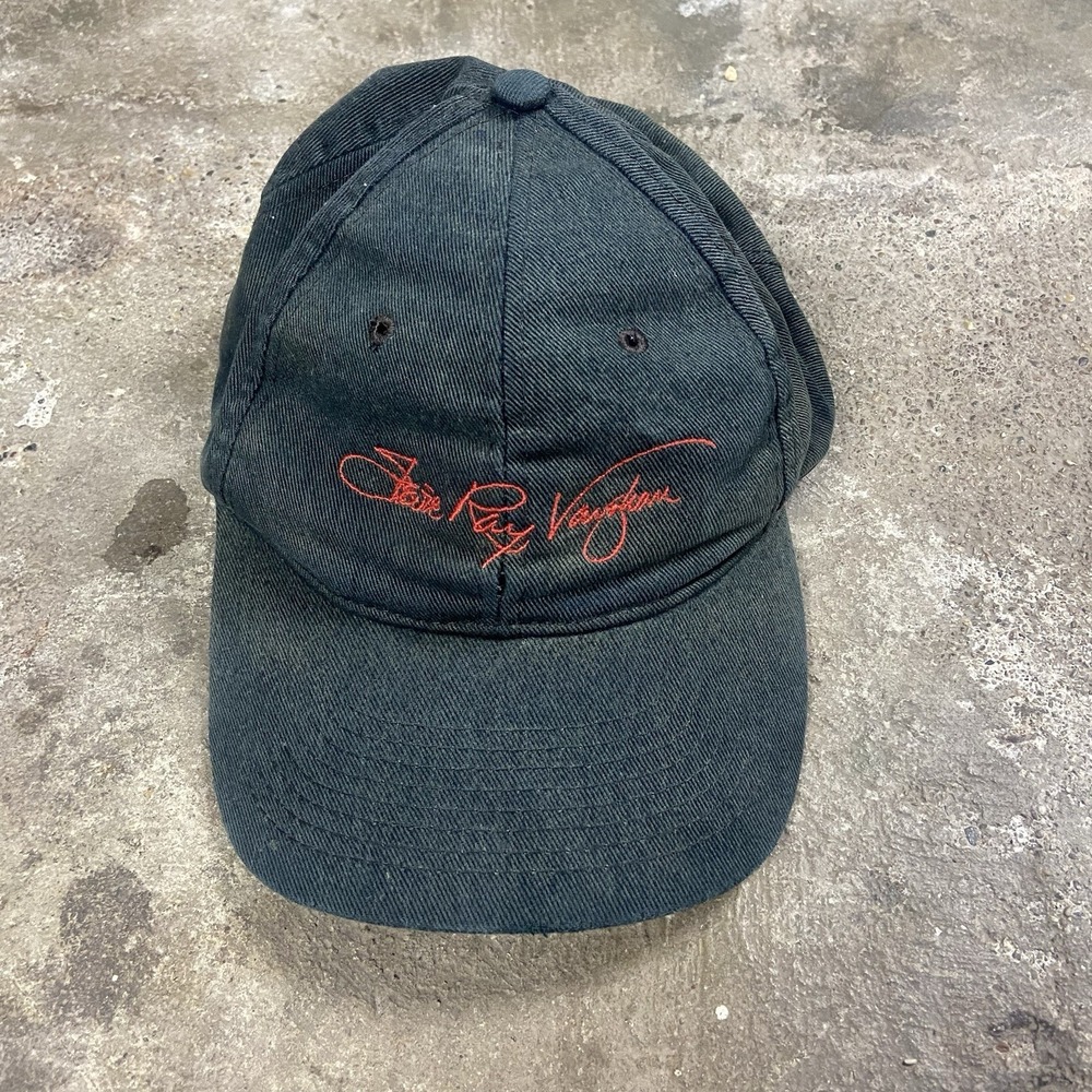 Vintage 80s Stevie Ray Vaughn Hat Snap Back Adjustable Black Blues Music Graphic